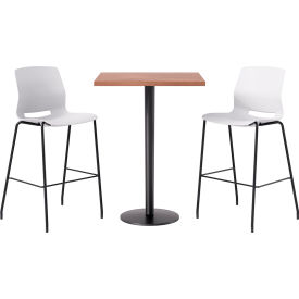 30" Square Table with 2 Armless Barstools, White Seat/River Cherry Top