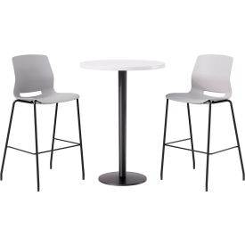 30" Round Table with 2 Armless Barstools, Gray Seat/White Top