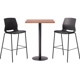 30" Square Table with 2 Imme Armless Barstools, Black Seat/River Cherry Top