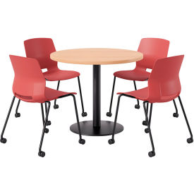36" Round Table with 4 Armless Caster Chairs, Seat/Maple Top