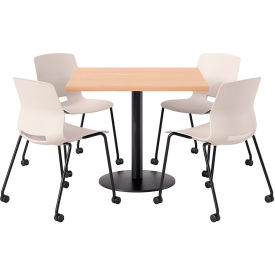 36" Square Table with 4 Armless Caster Chairs, Moonbeam Seat/Maple Top