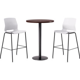 30" Round Table with 2 Armless Barstools, White Seat/Espresso Top