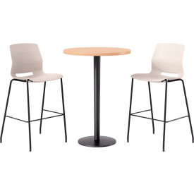 30" Round Table with 2 Imme Armless Barstools, Moonbeam Seat/Maple Top