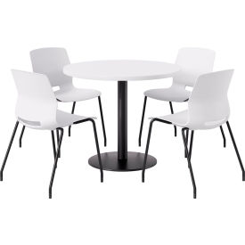 36" Round Table with 4 Imme Armless Chairs, White Seat/Designer White Top