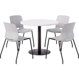 36" Round Table with 4 Armless Chairs, Light Gray Seat/Designer White Top