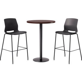 30" Round Table with 2 Armless Barstools, Black Seat/Espresso Top
