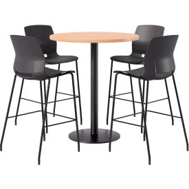 36" Round Table with 4 Armless Barstools, Black Seat/Maple Top