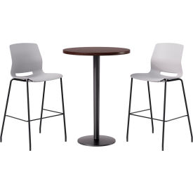 30" Round Table with 2 Imme Armless Barstools, Light Gray Seat/Espresso Top