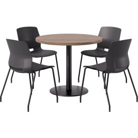 36" Round Table with 4 Imme Armless Chairs, Black Seat/Studio Teak Top