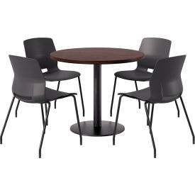 36" Round Table with 4 Armless Chairs, Black Seat/Espresso Top