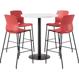 42" Round Table with 4 Armless Barstools, Coral Seat/Designer White Top