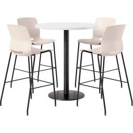 42" Round Table with 4 Armless Barstools, Moonbeam Seat/Designer White Top