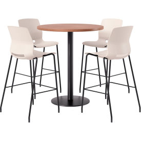 42" Round Table with 4 Armless Barstools, Moonbeam Seat/River Cherry Top