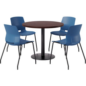 42" Round Table with 4 Imme Armless Chairs, Navy Seat/Espresso Top