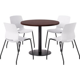 42" Round Table with 4 Armless Chairs, White Seat/Espresso Top