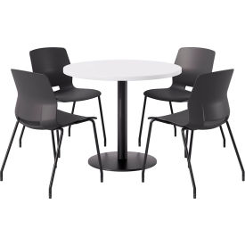 42" Round Table with 4 Armless Chairs, Black Seat/Designer White Top