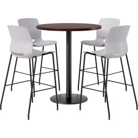 42" Round Table with 4 Armless Barstools, Light Gray Seat/Espresso Top