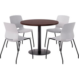 42" Round Table with 4 Imme Armless Chairs, Light Gray Seat/Espresso Top