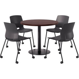 42" Round Table with 4 Armless Caster Chairs, Black Seat/Espresso Top