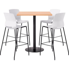 42" Square Table with 4 Armless Barstools, White Seat/Maple Top