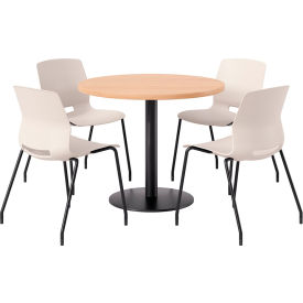 42" Round Table with 4 Armless Chairs, Moonbeam Seat/Maple Top