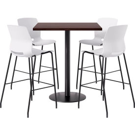 36" Square Table with 4 Armless Barstools, White Seat/Espresso Top