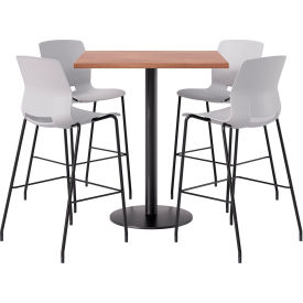 36" Square Table with 4 Armless Barstools, Light Gray Seat/River Cherry Top