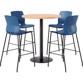 42" Round Table with 4 Armless Barstools, Navy Seat/Maple Top