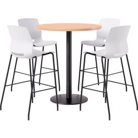 42" Round Table with 4 Armless Barstools, White Seat/Maple Top
