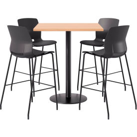 42" Square Table with 4 Armless Barstools, Black Seat/Maple Top