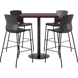 36" Square Table with 4 Armless Barstools, Black Seat/Espresso Top
