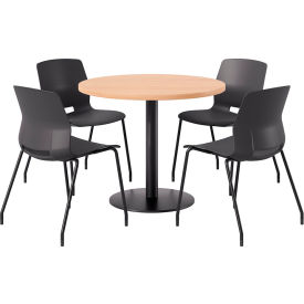42" Round Table with 4 Armless Chairs, Black Seat/Maple Top