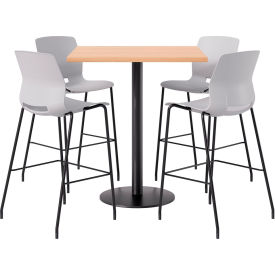 42" Square Table with 4 Imme Armless Barstools, Light Gray Seat/Maple Top