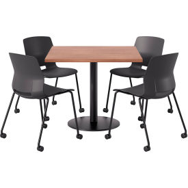 36" Square Table with 4 Imme Armless Caster Chairs, Black Seat/River Cherry Top