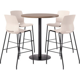 42" Round Table with 4 Armless Barstools, Moonbeam Seat/Studio Teak Top