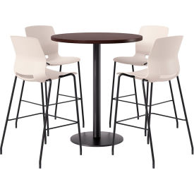 36" Round Table with 4 Armless Barstools, Moonbeam Seat/Espresso Top