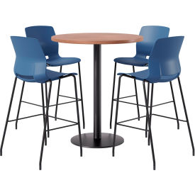 36" Round Table with 4 Armless Barstools, Navy Seat/River Cherry Top