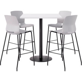 36" Square Table with 4 Armless Barstools, Light Gray Seat/Designer White Top