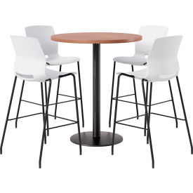 42" Round Table with 4 Armless Barstools, White Seat/River Cherry Top