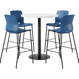 42" Round Table with 4 Armless Barstools, Navy Seat/Designer White Top