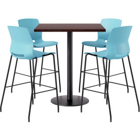 36" Square Table with 4 Imme Armless Barstools, Sky Blue Seat/Espresso Top