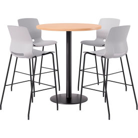42" Round Table with 4 Armless Barstools, Light Gray Seat/Maple Top