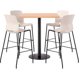 42" Square Table with 4 Imme Armless Barstools, Moonbeam Seat/Maple Top