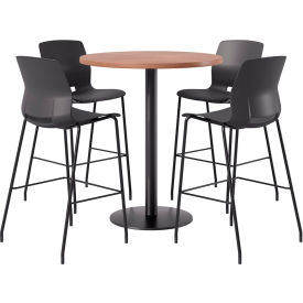 36" Round Table with 4 Armless Barstools, Black Seat/River Cherry Top