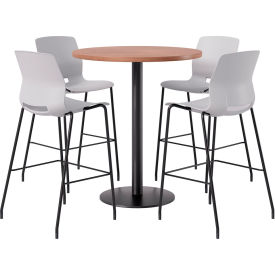36" Round Table with 4 Armless Barstools, Light Gray Seat/River Cherry Top