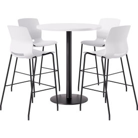 42" Round Table with 4 Imme Armless Barstools, White Seat/Designer White Top