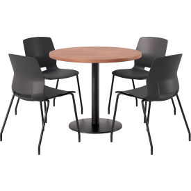 36" Round Table with 4 Imme Armless Chairs, Black Seat/River Cherry Top