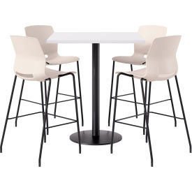 36" Square Table with 4 Imme Armless Barstools, Moonbeam Seat/Designer White Top