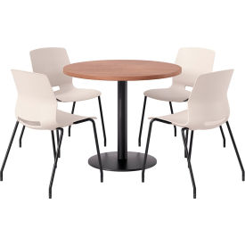 36" Round Table with 4 Armless Chairs, Seat/River Cherry Top