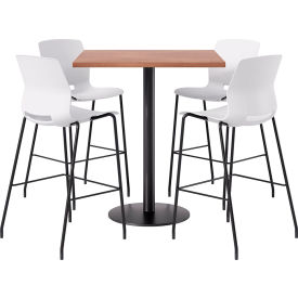 36" Square Table with 4 Imme Armless Barstools, White Seat/River Cherry Top